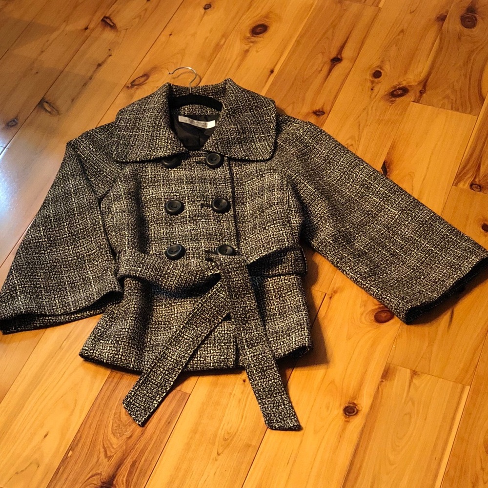 Tahari Double Breasted Belted Herringbone Blazer - Picture 6 of 7